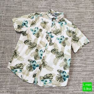 Denim & Flower Floral Palm short sleeve button down shirt top size L